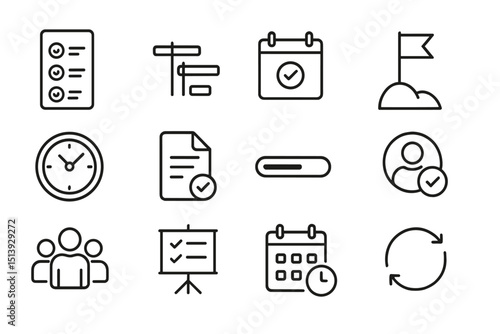 Project management icons: schedule, planning, tasks, calendar, team