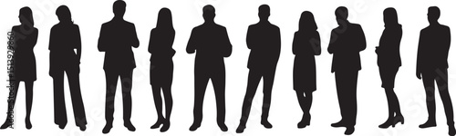 Silhouette business professionals standing against white background represents business team or workforce