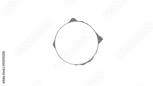 Graphic circular loop of rhythmic black audio frequency sound wave on white background