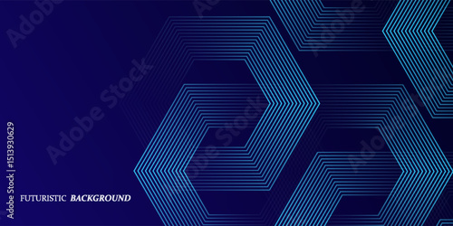Quadro su tela Dark blue background with hexagon geometric lines pattern