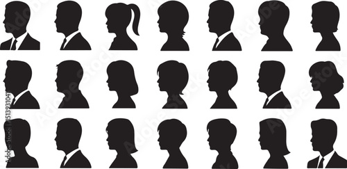Silhouette portraits of people in various age groups and professional attire