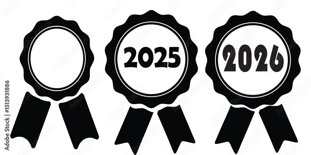Poster Trio of Award Ribbons Featuring Years “2025” and “2026” in a ...