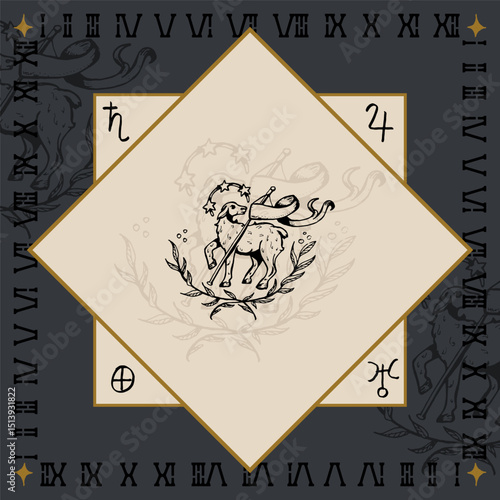 lamb with flag religious symbol design engraving vector illustration in vintage old medieval style