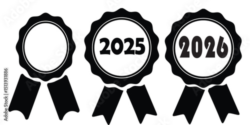 Trio of Award Ribbons Featuring Years “2025” and “2026” in a Classic Design