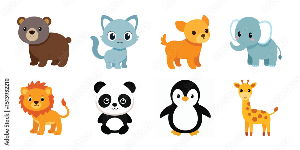 Fototapeta premium Set of vector cute animal illustration on white background