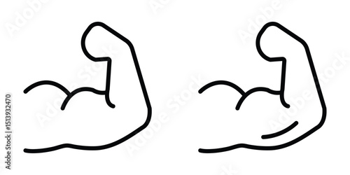 Muscle icon. Bicep symbol. Strong arm vector illustration. Gym logo. Bodybuilding fitness concept. Muscle liner icon vector set. Muscles icon set, strong arm of an athlete, Linear Hand icons, biceps. 