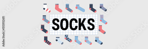Vector illustration of colorful socks scattered around paper – Ideal for fashion, apparel branding, or textile design content