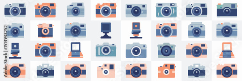 Camera icon grid featuring film, polaroid, DSLR, and flash designs – Ideal for photo studios, social media, or visual content creators