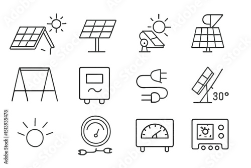 Solar panel icons and energy symbols on metallic background