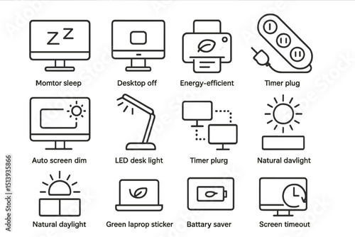 Energy-efficient devices and icons for office and home use