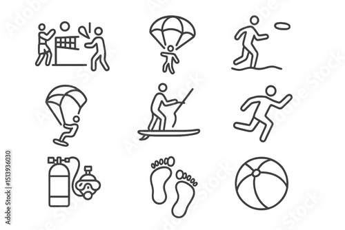 Silhouette icons of various outdoor activities and sports on gray background