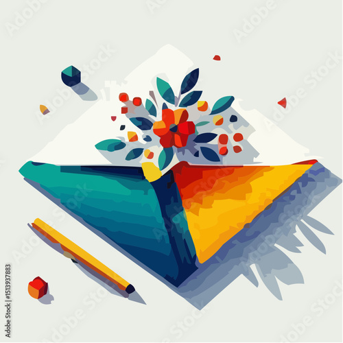 Flower delivery icon illustration with colorful envelope and flowers  