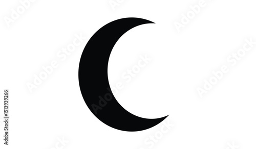 Black crescent moon isolated on white background