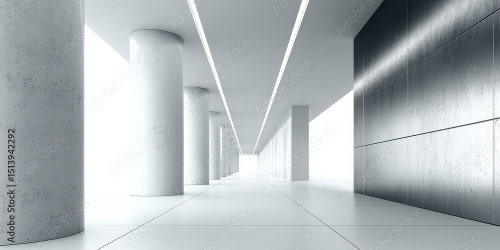 Fototapeta premium Exploring modern architecture minimalist hallway contemporary building sleek environment wide-angle view design concept