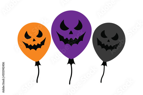 Spooky Halloween Balloons Colorful Scary Shapes on White Background
