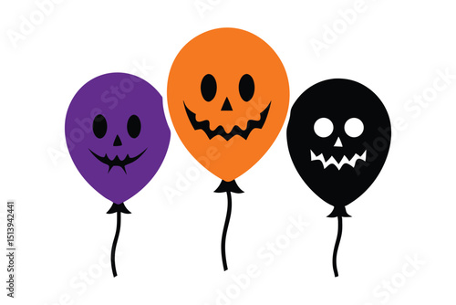Spooky Halloween Balloons Colorful Scary Shapes on White Background
