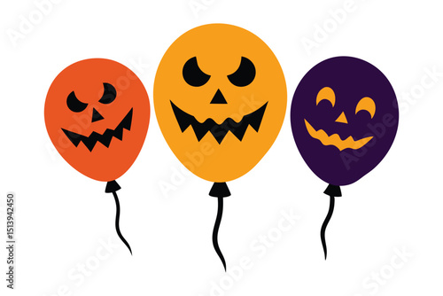 Spooky Halloween Balloons Colorful Scary Shapes on White Background
