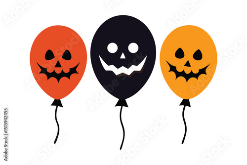 Spooky Halloween Balloons Colorful Scary Shapes on White Background
