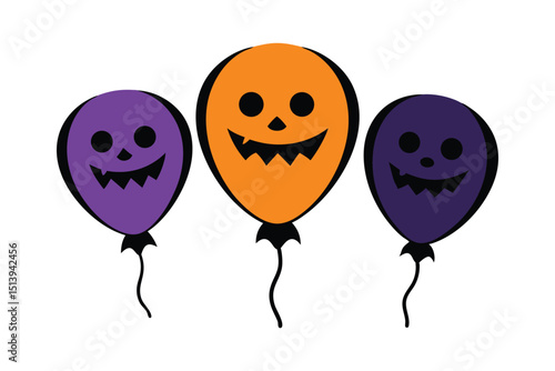 Spooky Halloween Balloons Colorful Scary Shapes on White Background
