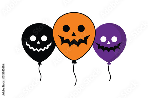 Spooky Halloween Balloons Colorful Scary Shapes on White Background
