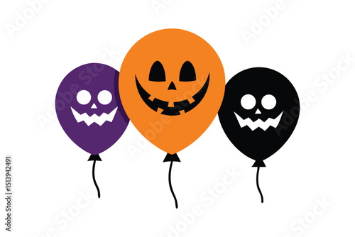 Spooky Halloween Balloons Colorful Scary Shapes on White Background
