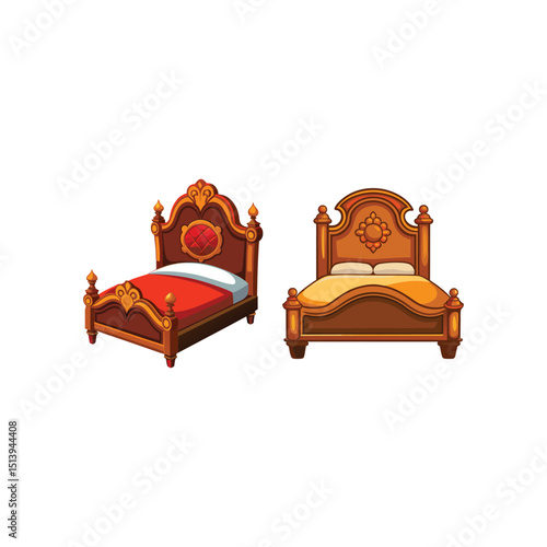 Vector art of Two ornate beds isolated on white background