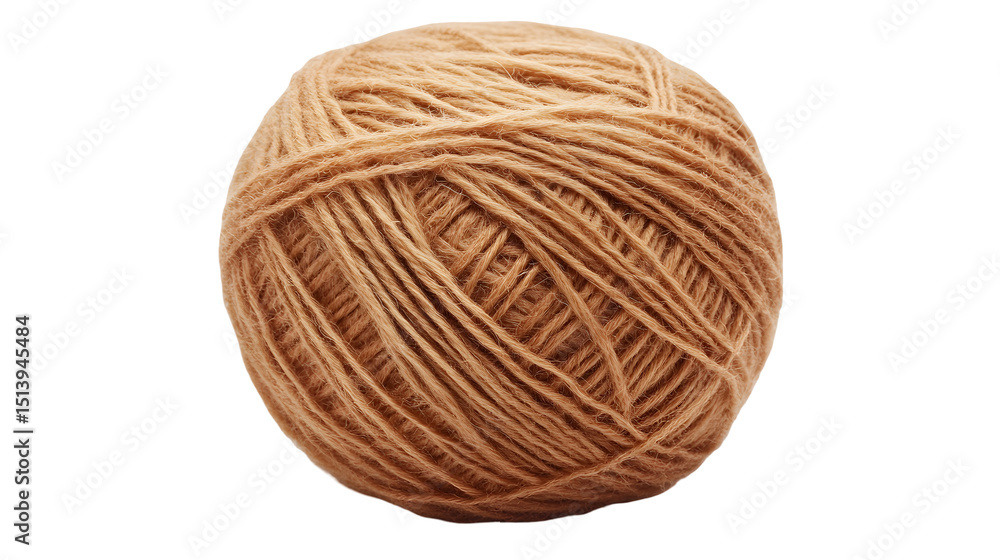Neatly Rolled Light Brown Yarn Ball on White Background Neatly Rolled Light Brown Yarn Ball on White Background