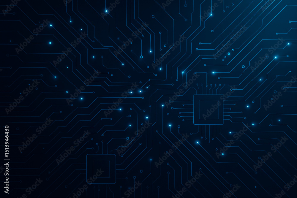 Obraz premium Futuristic Technology Circuit Background – Abstract Digital Network with Glowing Blue Lines, Data Connections, and Microchip Elements for Innovation, AI, and High-Tech Industry&nbsp;Concepts.