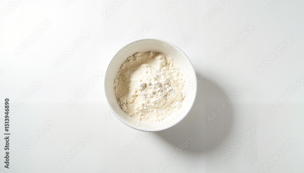 Bowl of flour for making dough on white background Bowl of flour for making dough on white background