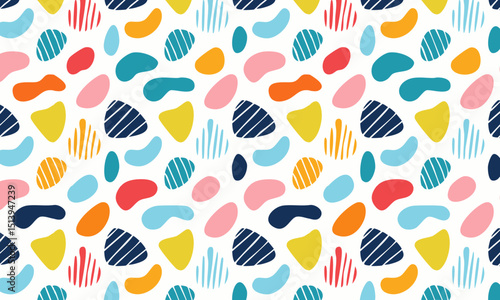 Hand-Drawn Abstract Shapes & Dots Seamless Pattern - Playful Terrazzo Style