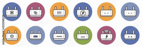 Router icons with signal and power symbols – Great for internet service branding, tech blogs, or app interfaces