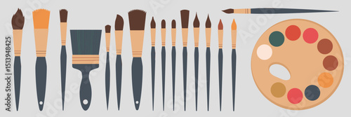 Vector illustration of artist brushes and paint palette – Great for creative tutorials, art supply branding, or hobby content