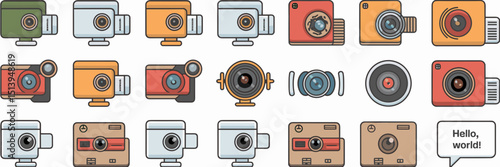 Vector icon sheet with assorted webcam styles – Perfect for tech UI kits, video communication apps, or streaming content