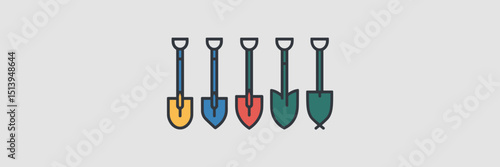 Colorful shovel icons in various sizes and designs – Great for gardening content, kids’ activity visuals, or outdoor tools branding