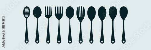 Vector icon sheet of assorted spoons on white background