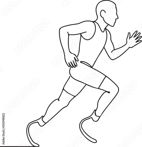 Disabled athlete running with prosthetics line drawing