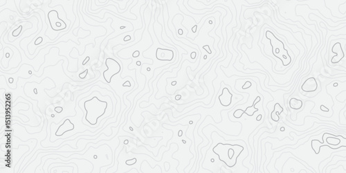 "Abstract Topographic map design with grey lines seamless pattern on white background. Geographic contour map paper texture. Retro topographic map, geographic mountain relief. Vector. Illustration"