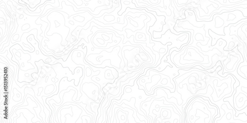 "Abstract Topographic map design with grey lines seamless pattern on white background. Geographic contour map paper texture. Retro topographic map, geographic mountain relief. Vector. Illustration"