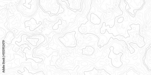 "Abstract Topographic map design with grey lines seamless pattern on white background. Geographic contour map paper texture. Retro topographic map, geographic mountain relief. Vector. Illustration"