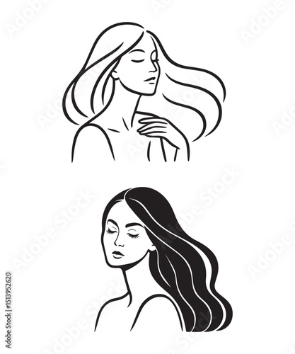Silhouette of Elegant Female Line Art..