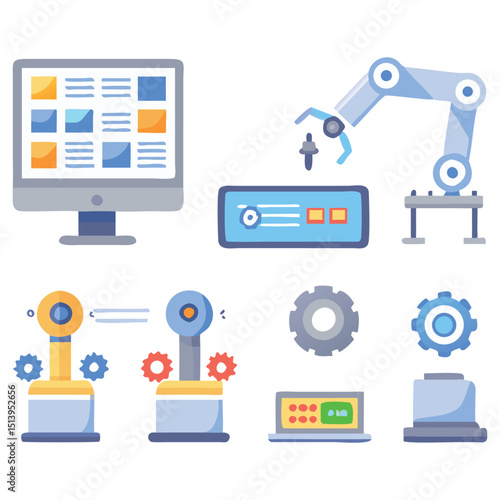 Professional vector icons for robotics automation and industrial systems with clean minimal design
