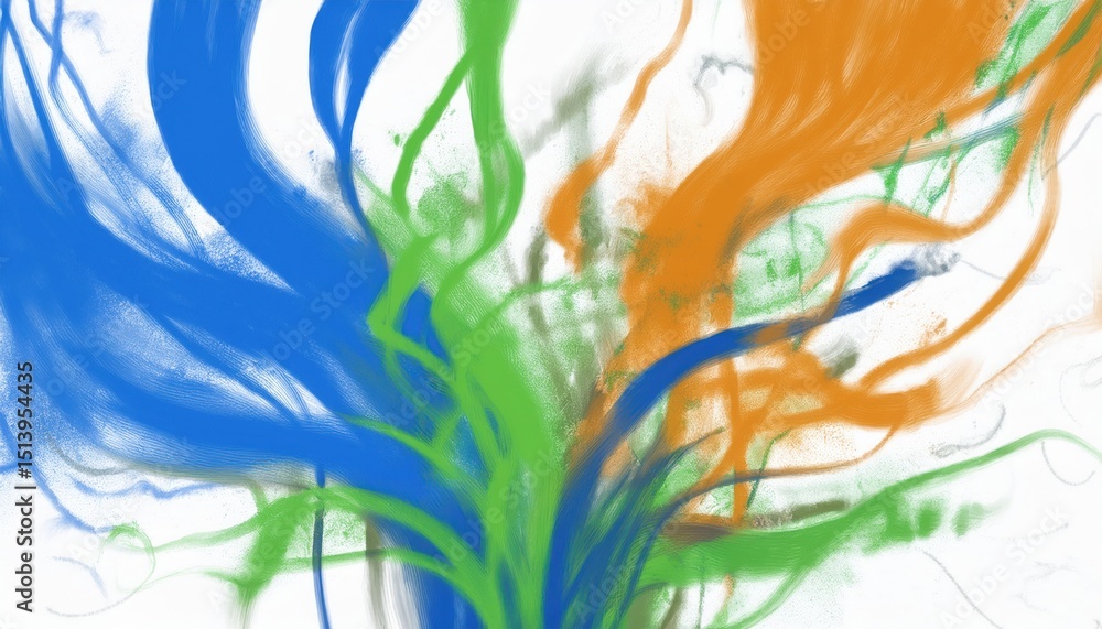 Obraz premium vivid abstract color splash artwork with flowing blue, green, and orange strokes for dynamic web design and print media background