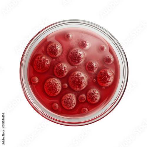 Petri Dish with Red Agar and Bacterial Colonies – Top View Laboratory Culture

