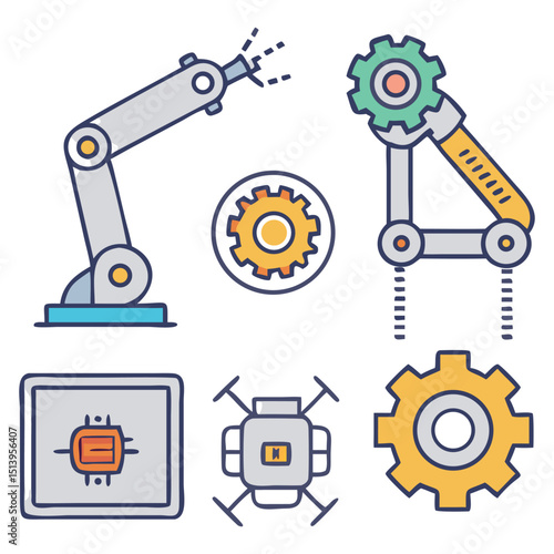 Professional vector icons for robotics automation and industrial systems with clean minimal design
