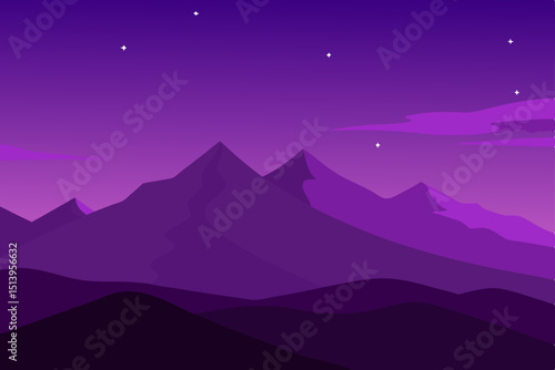 night landscape with mountains and clouds