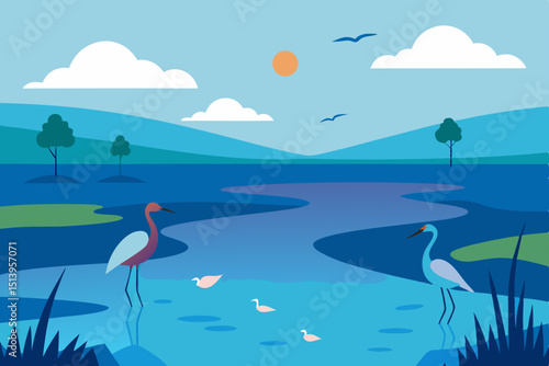 landscape with sea and birds