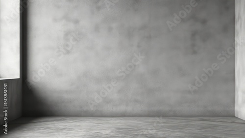 Minimalist interior showcasing textured concrete wall and floor, bathed in soft light creating a serene atmosphere