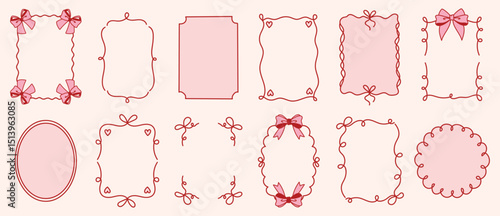 Collection of vintage decorative frames with delicate swirls, bows, floral curves, and classic ornamental lines. Designed in a timeless style, these hand-drawn elements are ideal for invitations