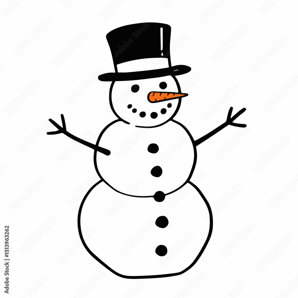 Festive snowman illustration with top hat and carrot nose. Cheerful snowman character perfect for winter holidays cards and decorations. This charming snowman design is ideal for 2026 year of fire hor Festive snowman illustration with top hat and carrot nose. Cheerful snowman character perfect for winter holidays cards and decorations. This charming snowman design is ideal for 2026 year of fire hor