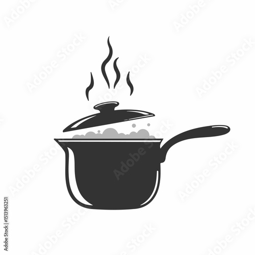 Festive cooking pot with steam, perfect for holiday recipes.  Boiling pot symbolizes delicious food preparation for special occasions.  This cooking pot image is ideal for new year and christmas kitch